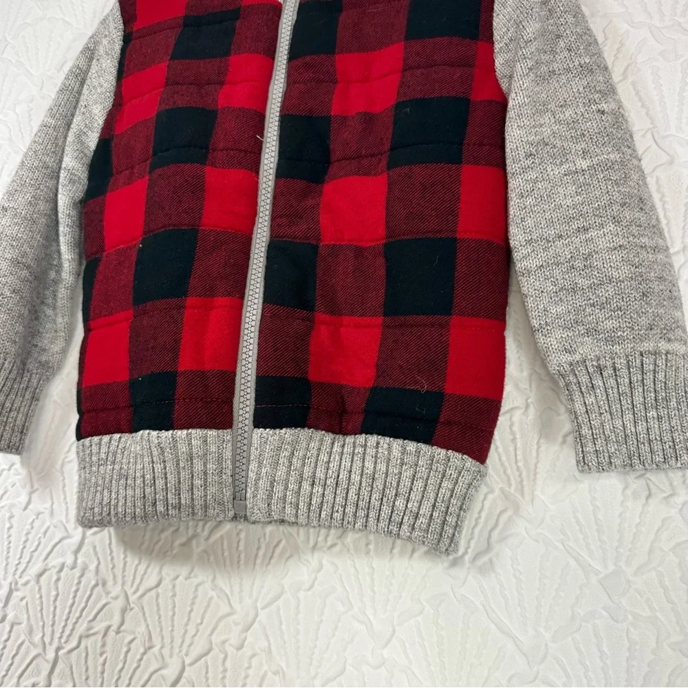 Boys Cat & Jack Buffalo Plaid Cable Knit Mock Neck Sherpa Lined Jacket Size 2T